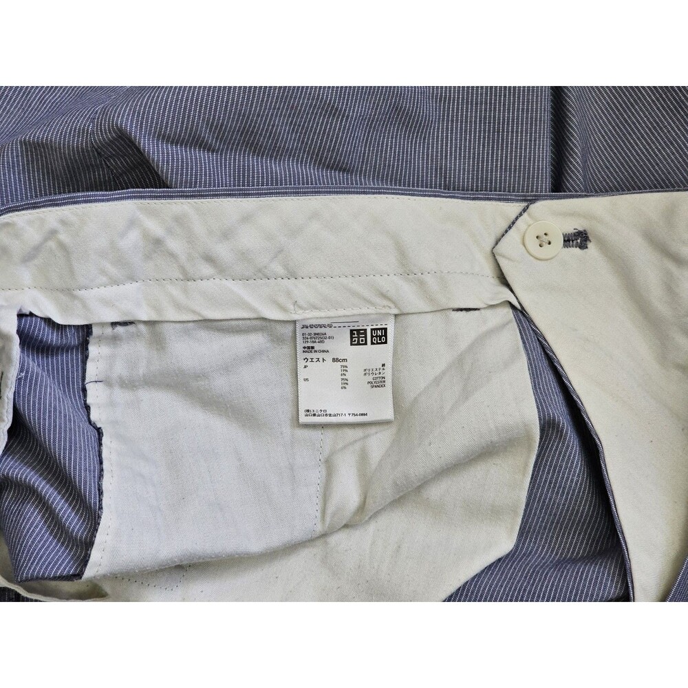 Uniqlo Pants Mens‎ 34x27 Blue Chino Stripes 88cm Preppy Casual Flat Front - Picture 7 of 7